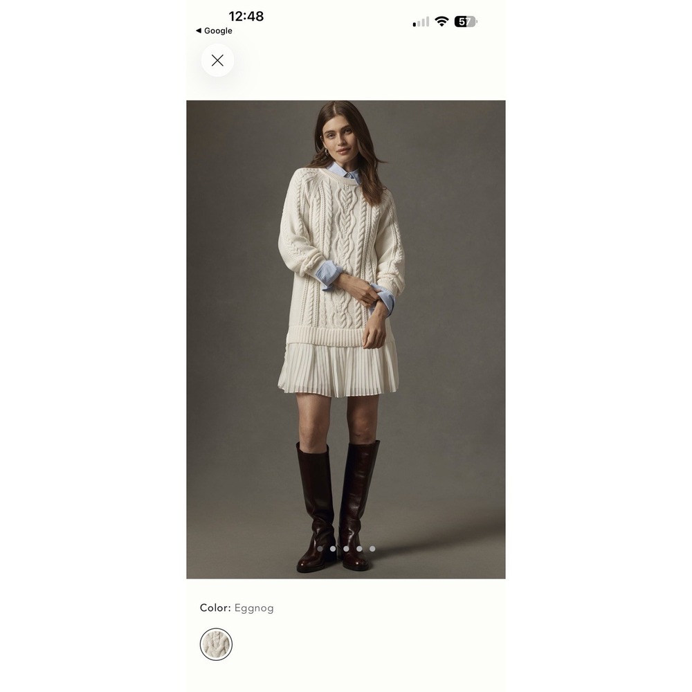 Anthropologie The Delphine Sweater Twofer Mini Dress Cotton Cable Knit Sz XSP